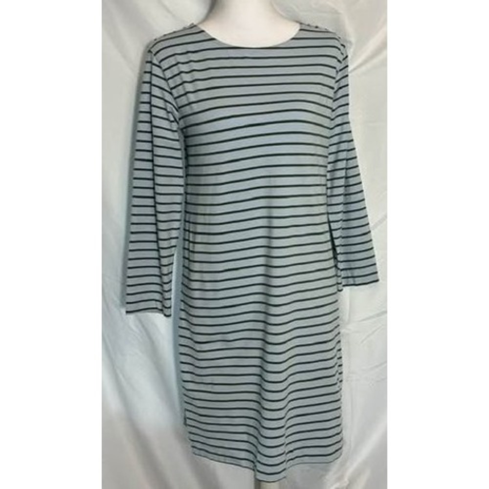 Minimalist Striped Dress XS Green White Casual Cotton‎ Coastal Grandma Style